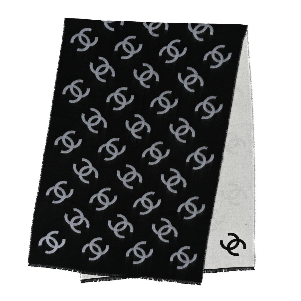 Cashmere Silk Wool CC Stole Black Light Gray White