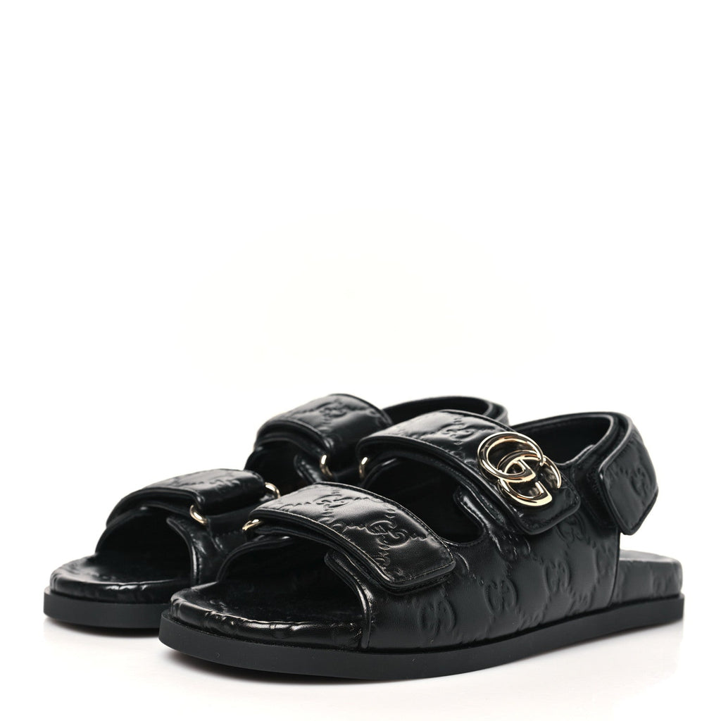 Gucci Guccissima GG Embossed Womens Sandals 36.5 Black