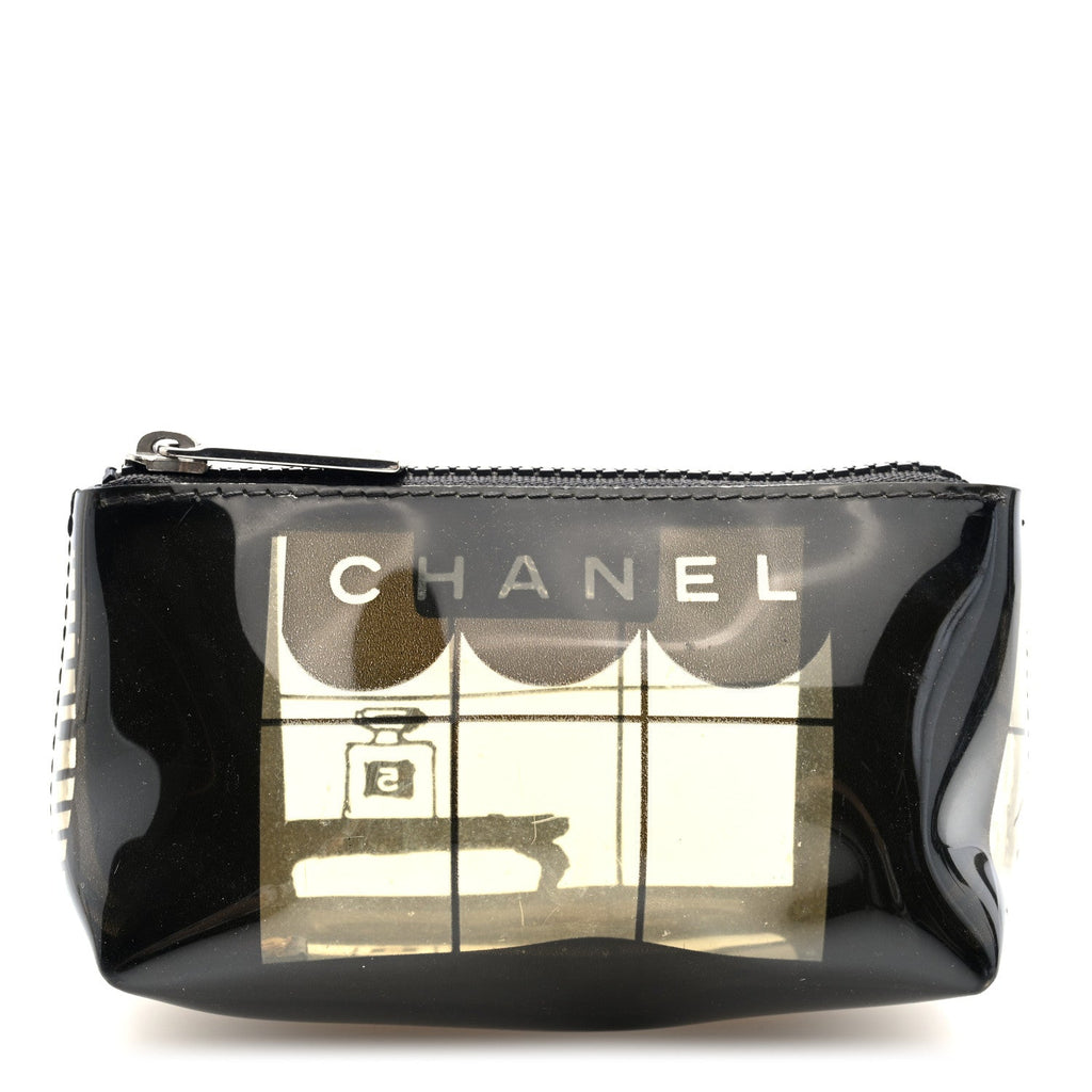 Chanel Vinyl Coco Window Cosmetic Pouch Black