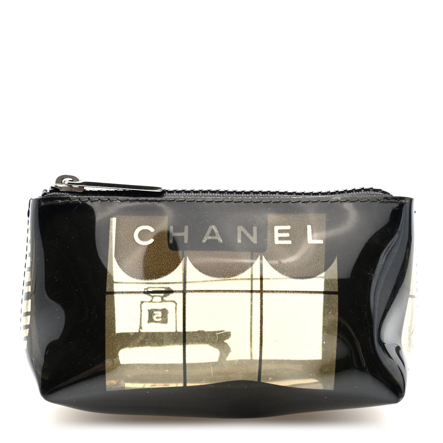 Chanel Vinyl Coco Window Cosmetic Pouch Black
