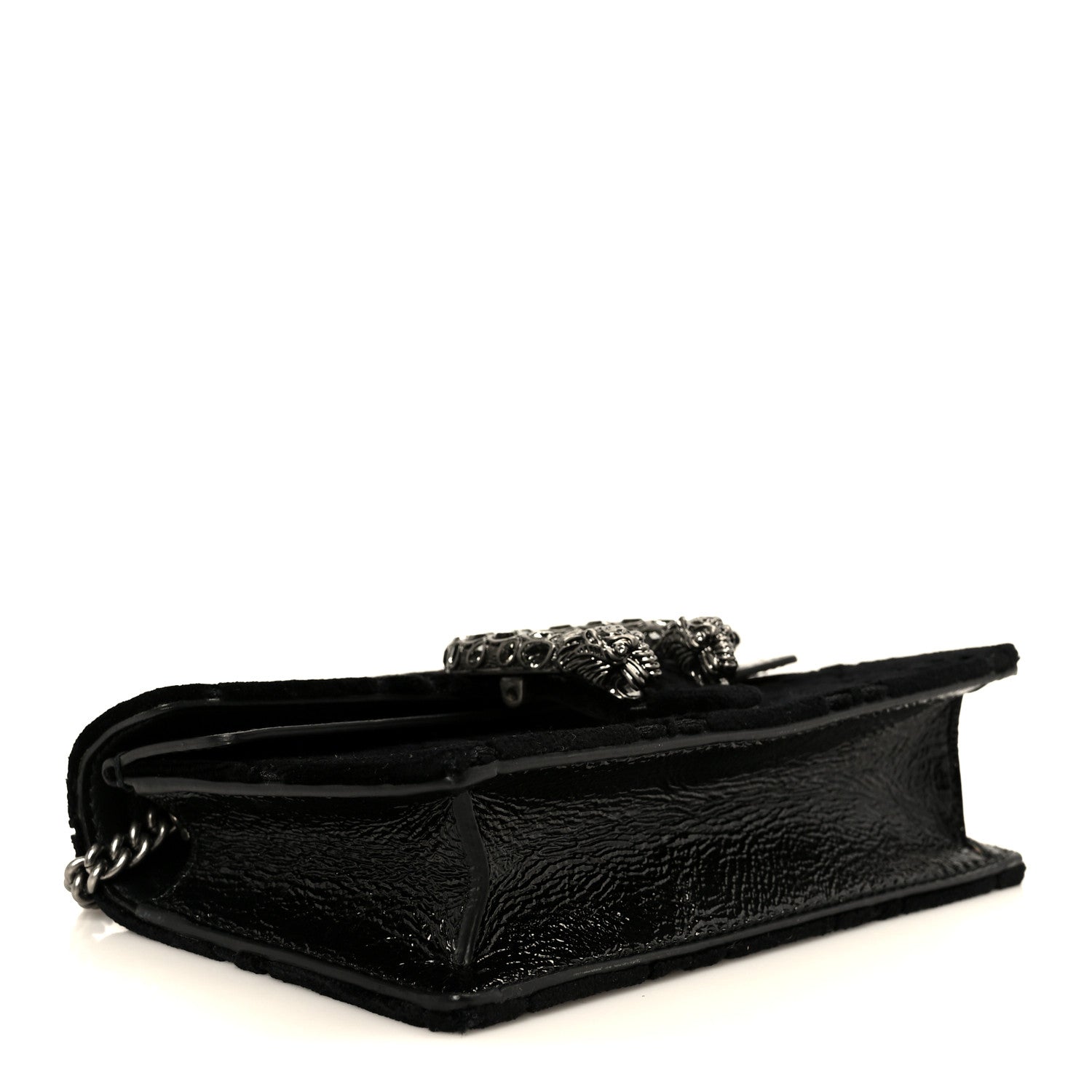 Gucci Velvet Skipper Crystal GG Monogram Super Mini Dionysus Shoulder Bag Black