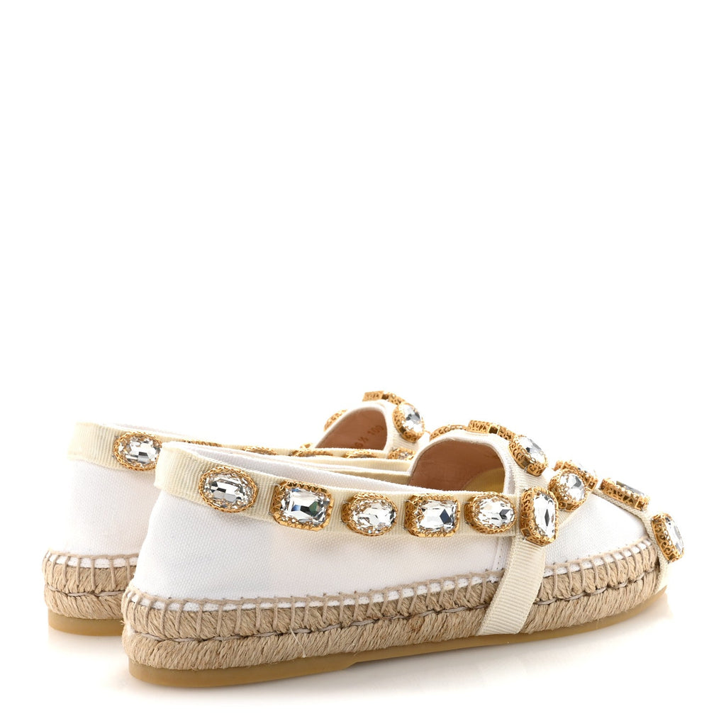 Gucci Canvas Crystal Embellished Espadrilles 36.5 Great White