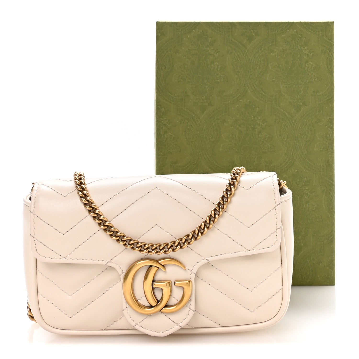 Gucci Calfskin Matelasse Super Mini GG Marmont Shoulder Bag White