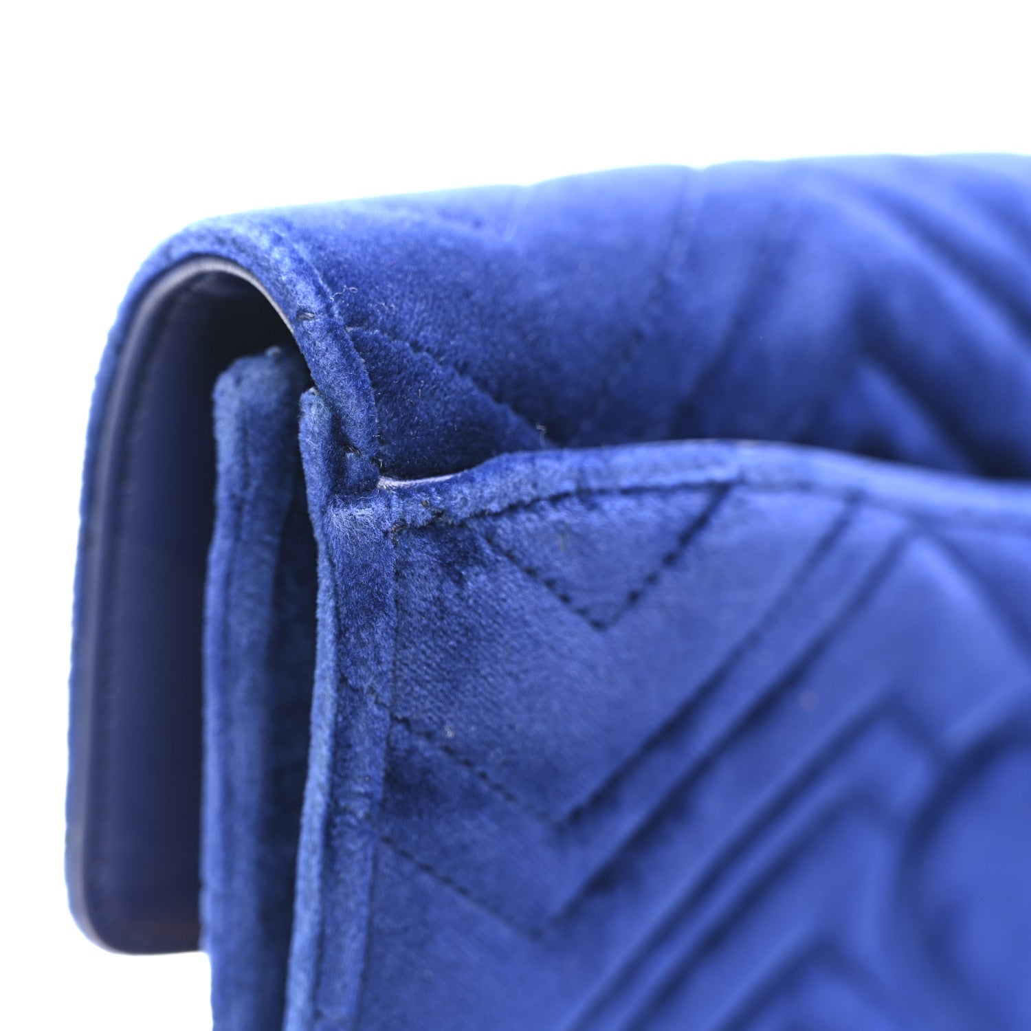 Gucci Velvet Matelasse GG Marmont Clutch Cobalt Blue
