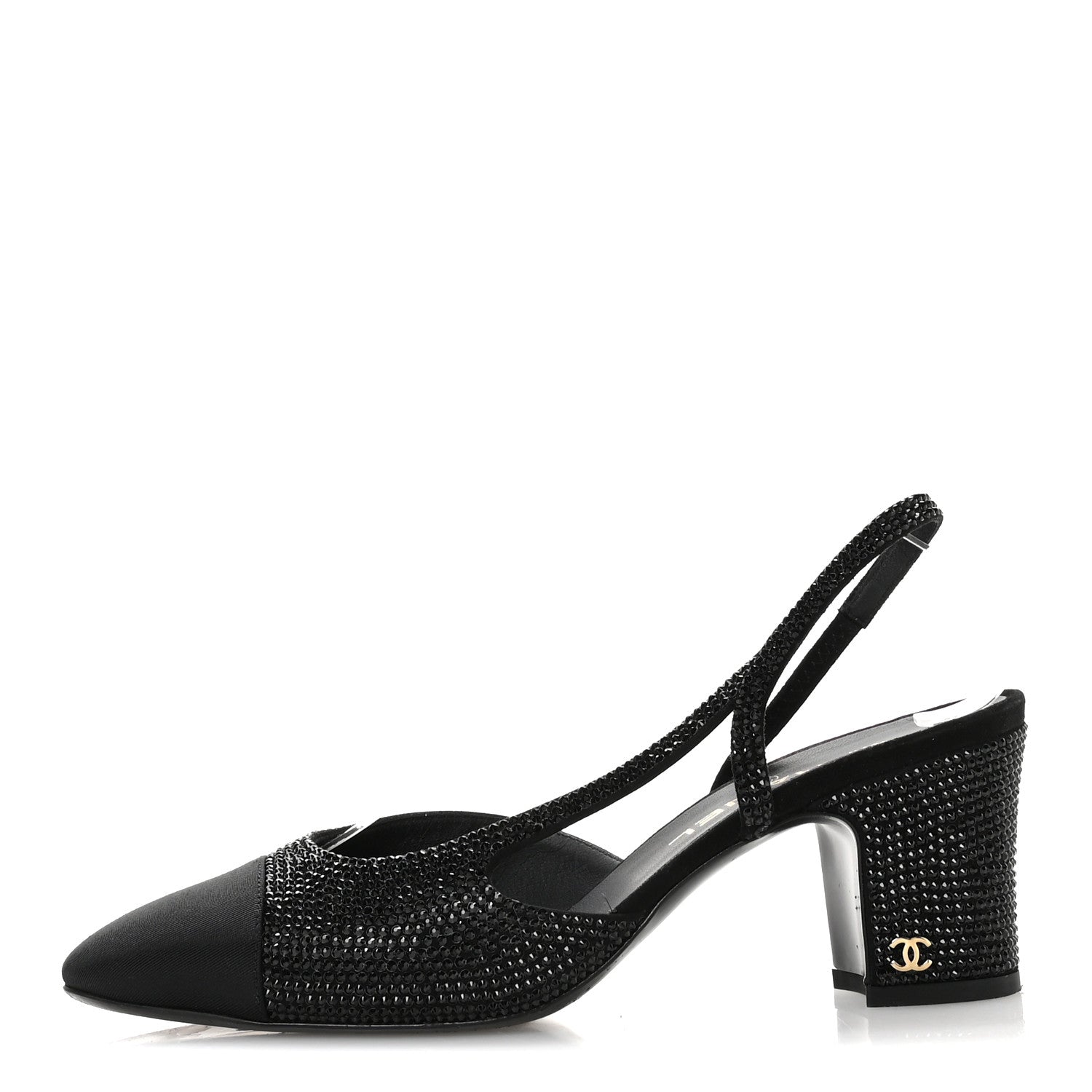 Chanel Strass Grosgrain Cap Toe CC Slingback Pumps 39 Black