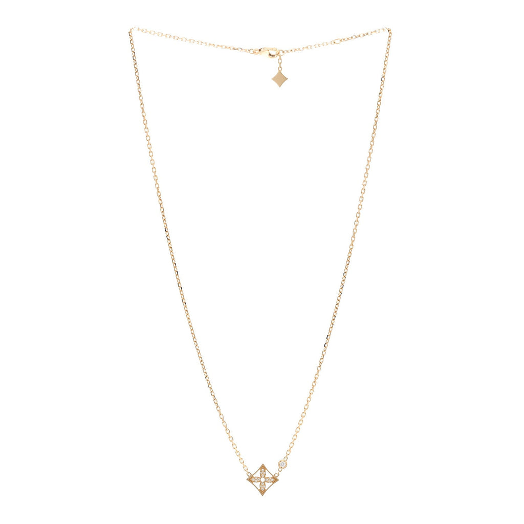 Louis Vuitton 18K Yellow Gold Diamond Idylle Blossom Pendant Pave Necklace