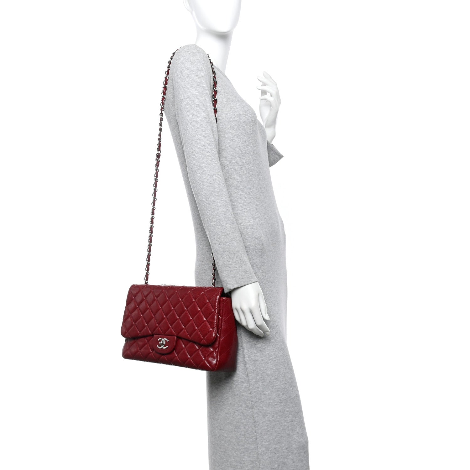 Chanel Caviar Quilted Jumbo Double Flap Dark Red
