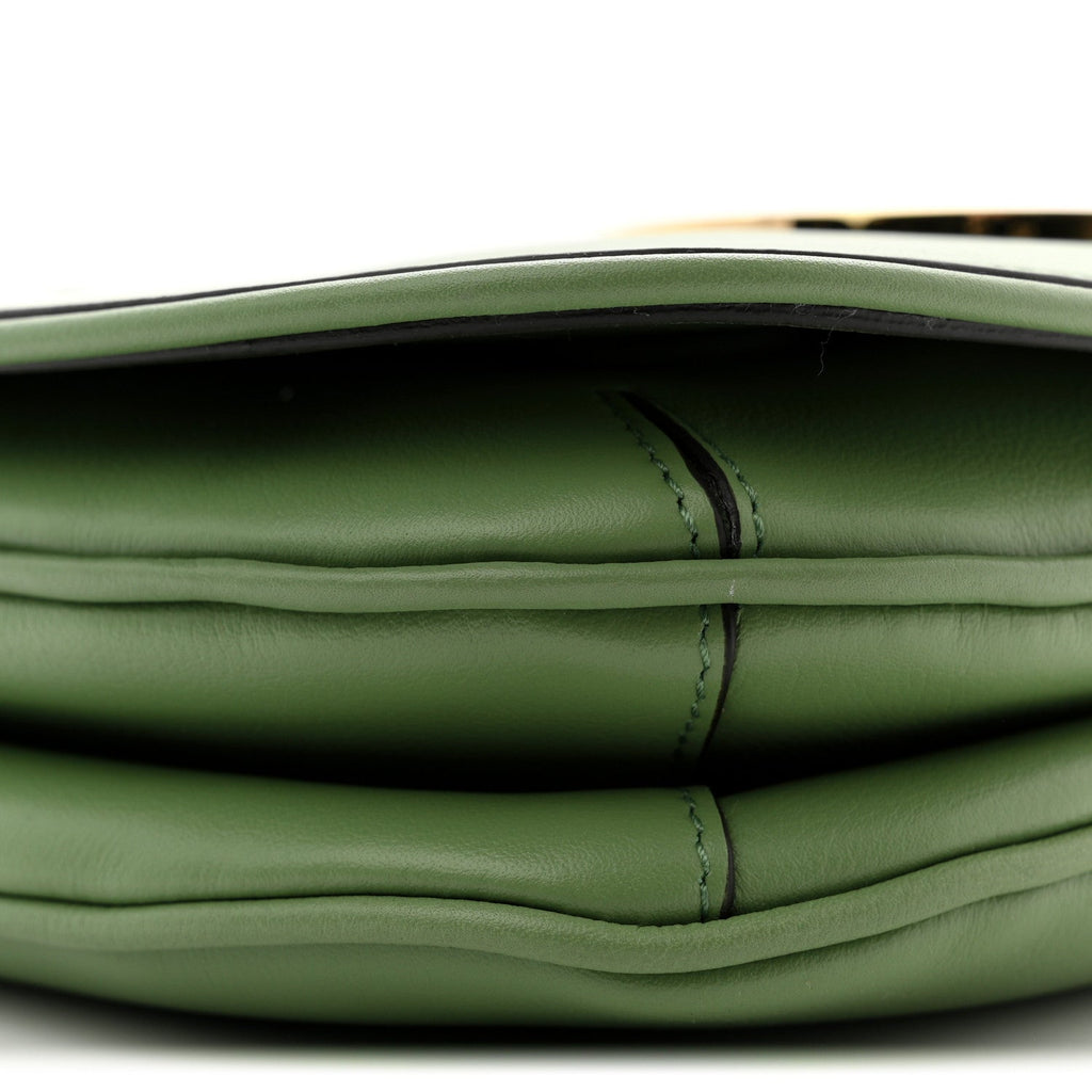 Gucci Roxy Calfskin Web Medium Blondie Top Handle Shoulder Flap Bag Salamander Green