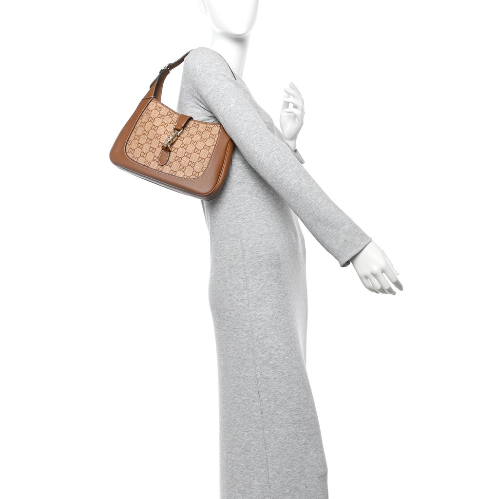 Gucci Raffia GG Supreme Monogram Calfskin Small Jackie 1961 Hobo Natural