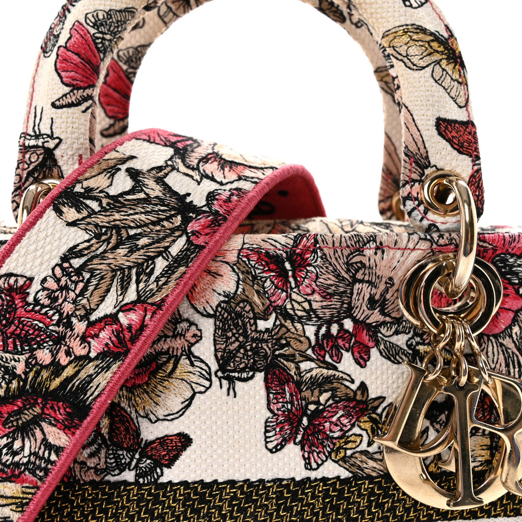Christian Dior Canvas Embroidered Butterfly Print Medium Lady D-Lite  Multicolor