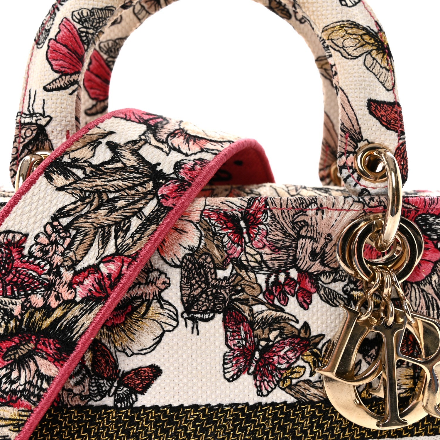 Christian Dior Canvas Embroidered Butterfly Print Medium Lady D-Lite  Multicolor