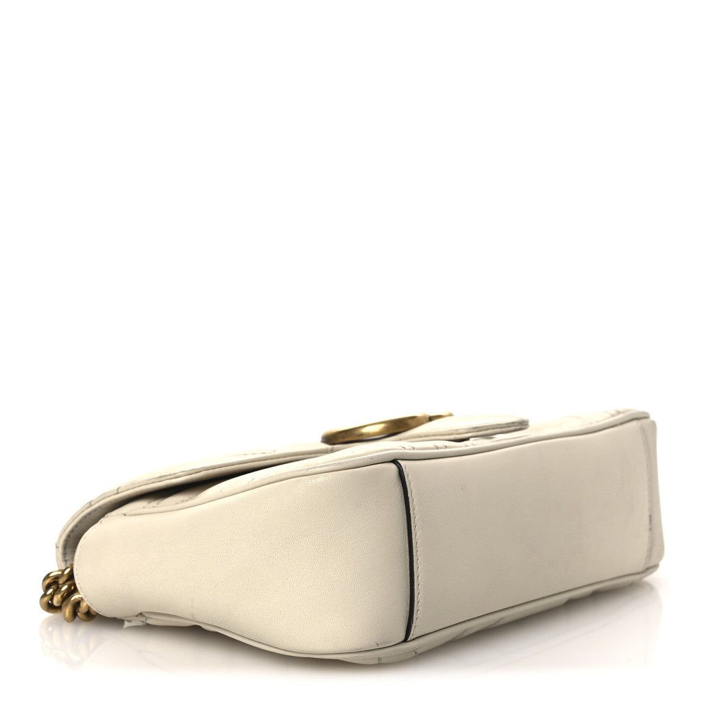 Gucci Calfskin Matelasse Mini GG Marmont Shoulder Bag White