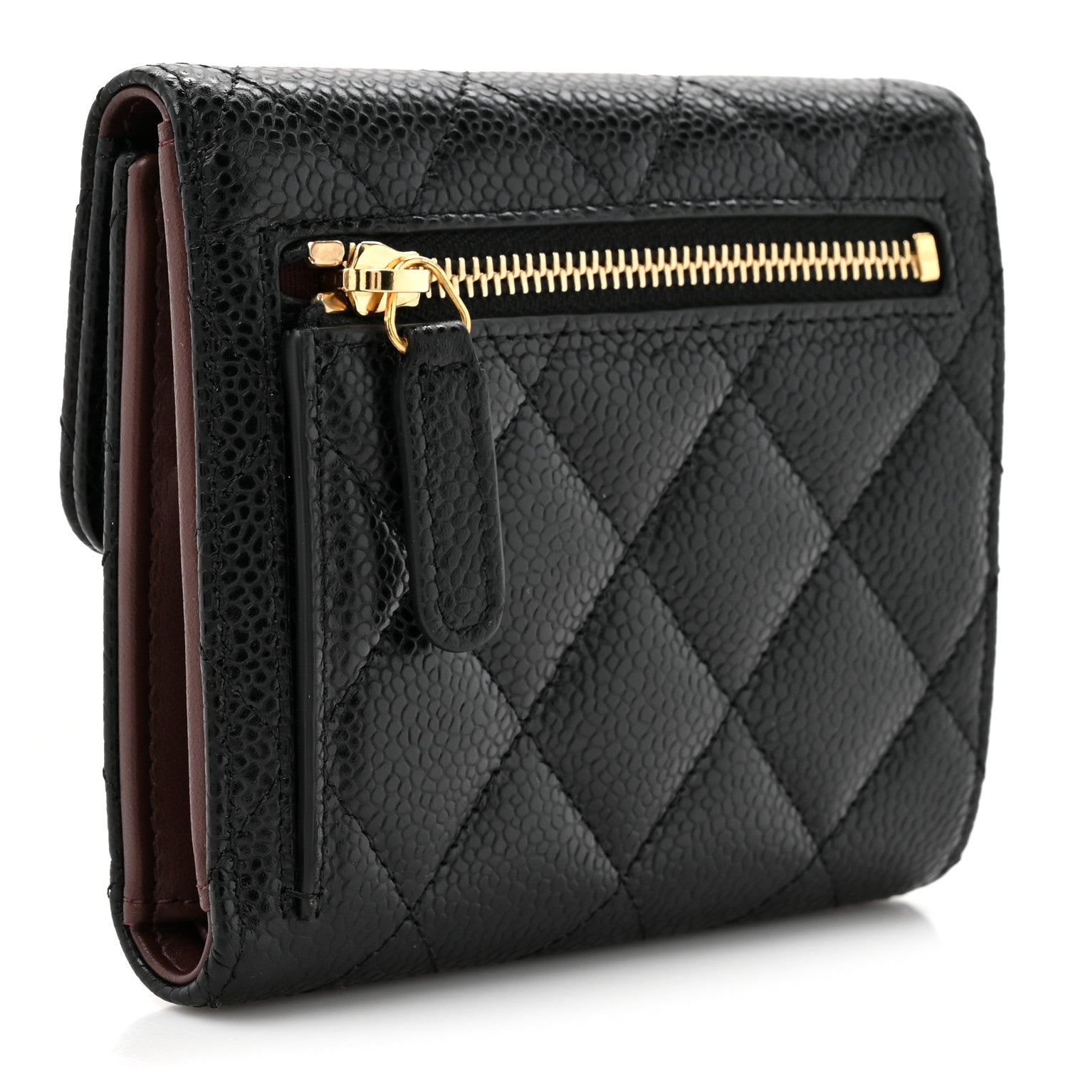 Caviar Quilted Compact Flap Wallet Black