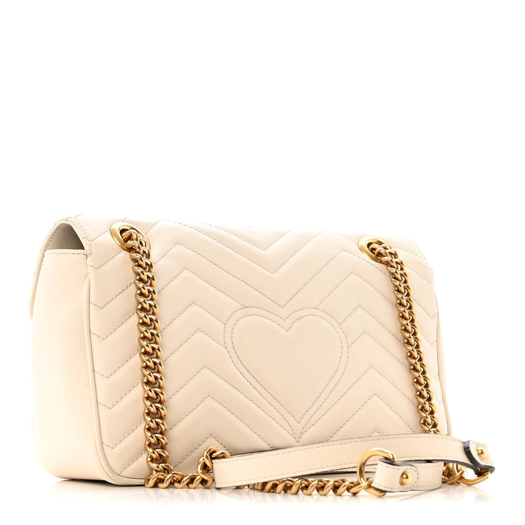 Gucci Calfskin Matelasse Small GG Marmont Shoulder Bag White