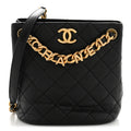 Chanel Lambskin Quilted Chaine Lettre Small Bucket Bag Black