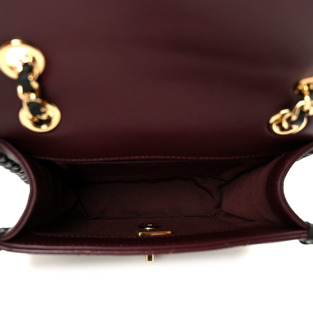 Chanel Lambskin Braided Calfskin Mini Flap Bag Dark Burgundy Black