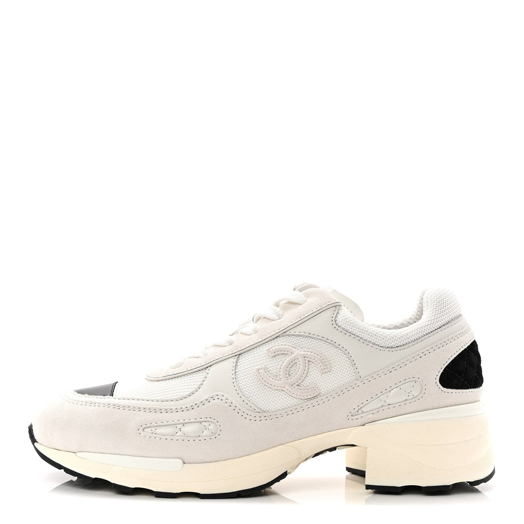 Mixed Fibers Suede Shiny Calfskin Womens CC Sneakers 38.5 White