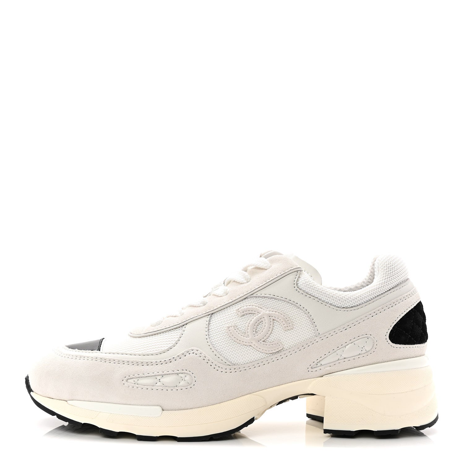 Mixed Fibers Suede Shiny Calfskin Womens CC Sneakers 38.5 White