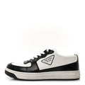 Prada Spazzolato Rois Vitello Soft Triangle Logo Womens Low Top Sneakers 39 White Black