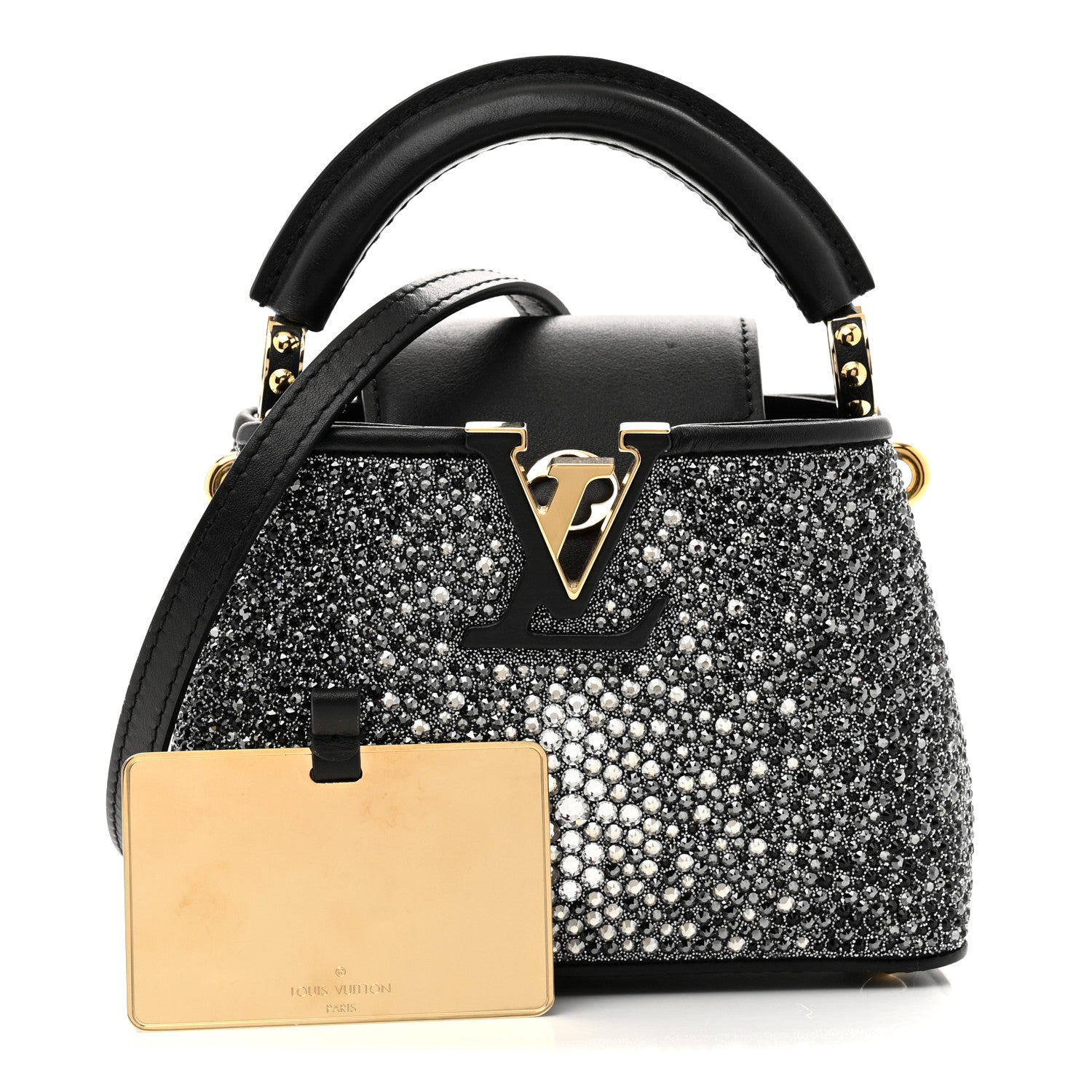 Louis Vuitton Crystal Cowhide Nano Capucines Silver Black