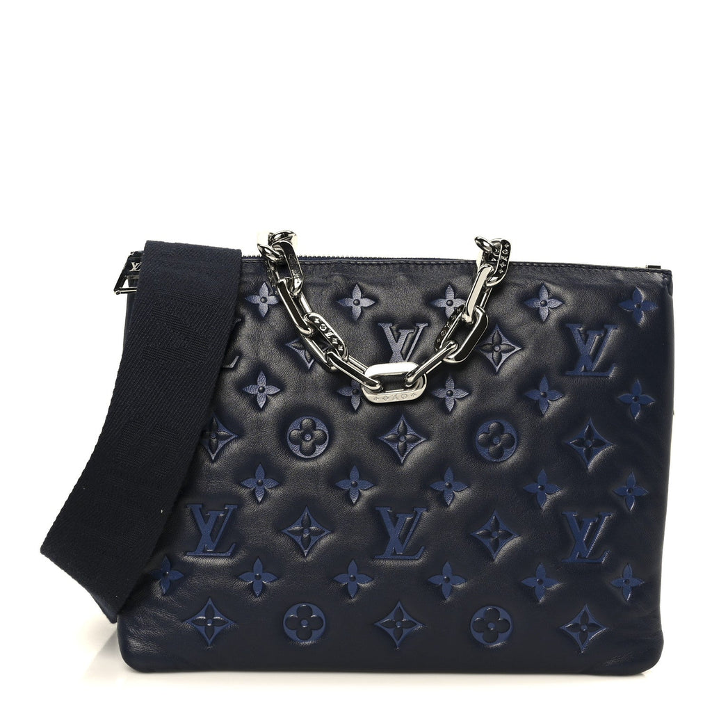 Louis Vuitton Lambskin Embossed Monogram Coussin PM Navy