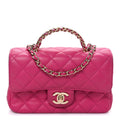 Chanel Lambskin Quilted Mini Crystal Top Handle Rectangular Flap Dark Pink