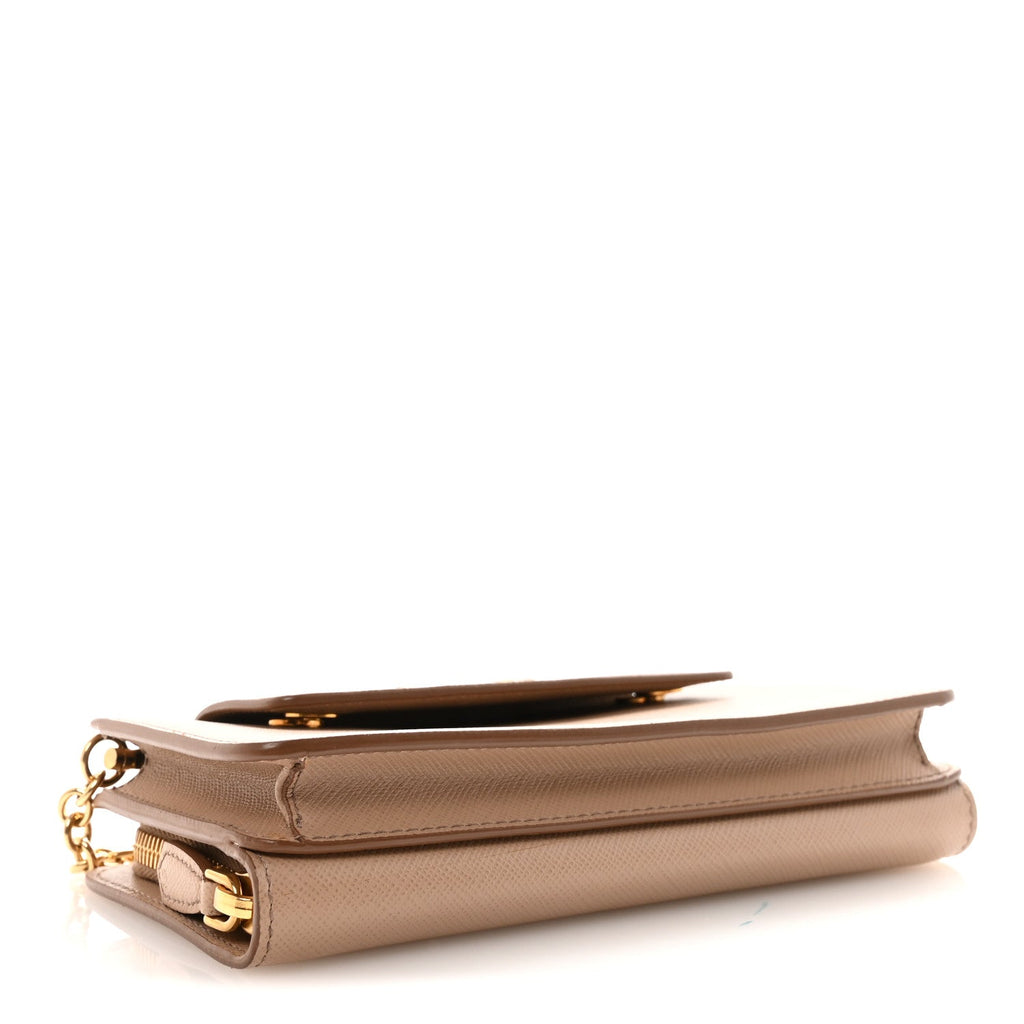 Prada Saffiano Chain Wallet Cammeo
