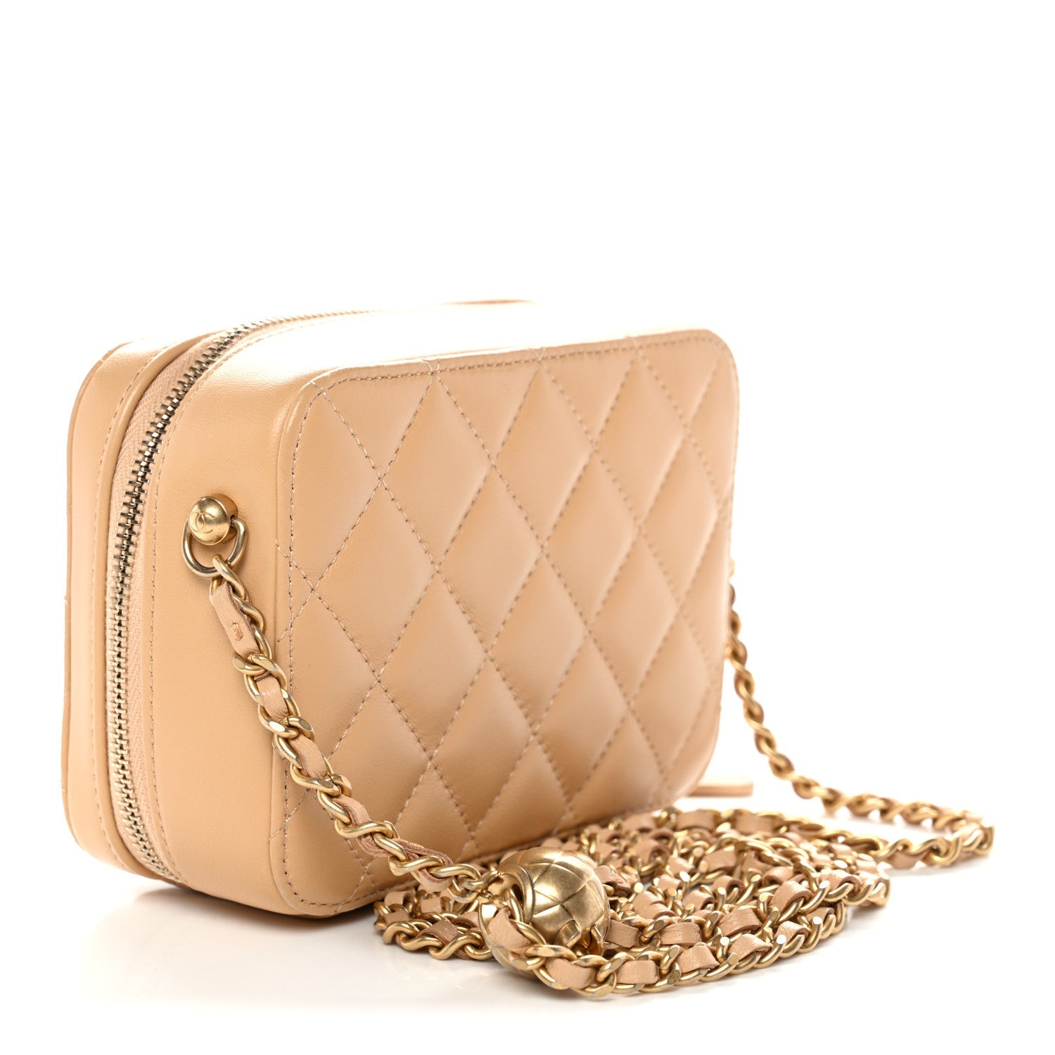 Chanel Lambskin Quilted CC Pearl Crush Camera Case Beige