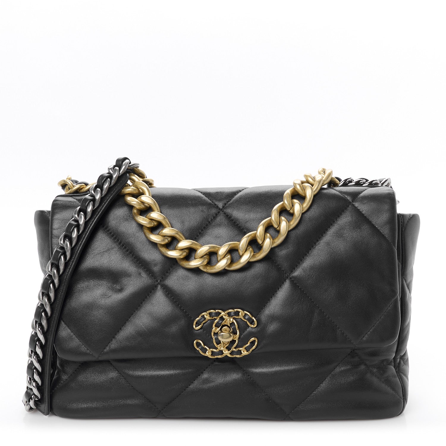 Chanel Lambskin Quilted Large Chanel 19 Flap Navy Blue