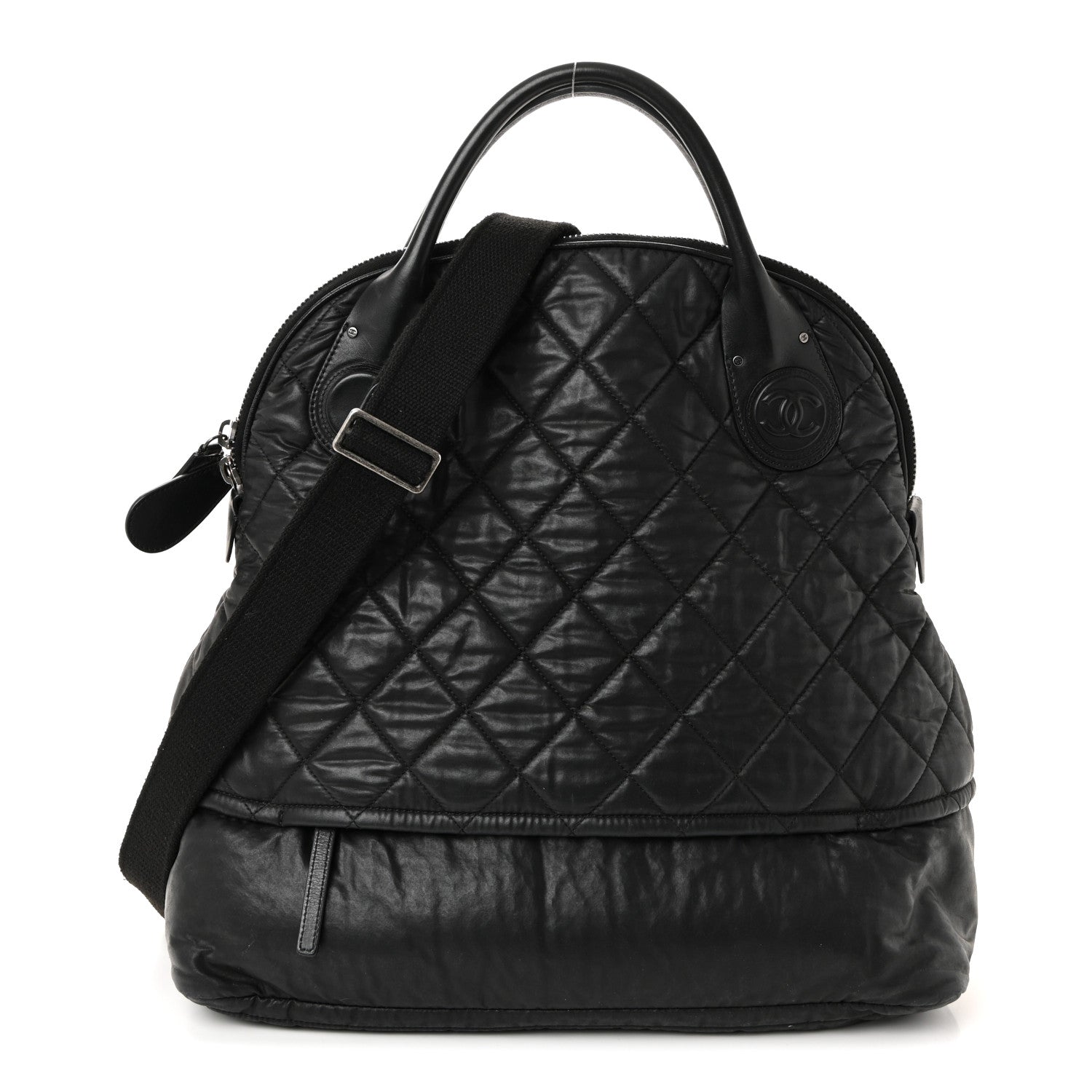 Chanel Coated Canvas Quilted Large Garment Travel Bag Black