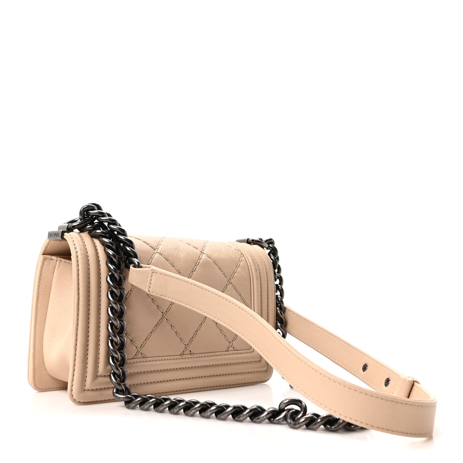 Chanel Calfskin Double Stitch Small Boy Flap Beige