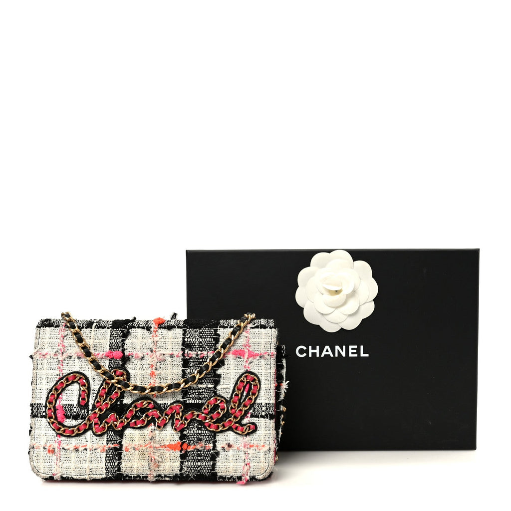 Chanel Tweed Calfskin Signe Wallet On Chain WOC Black Pink Orange