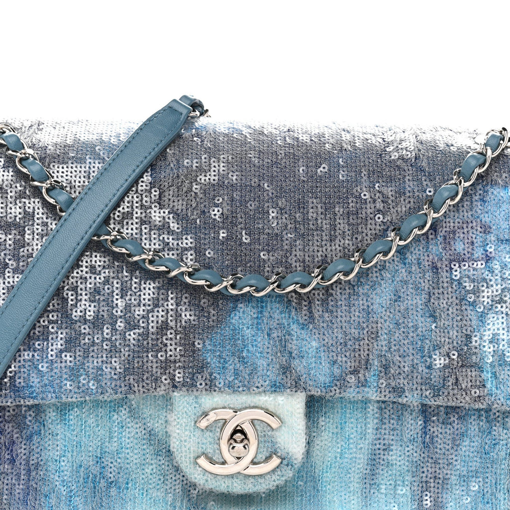 Chanel Sequin Large Waterfall Flap Light Blue