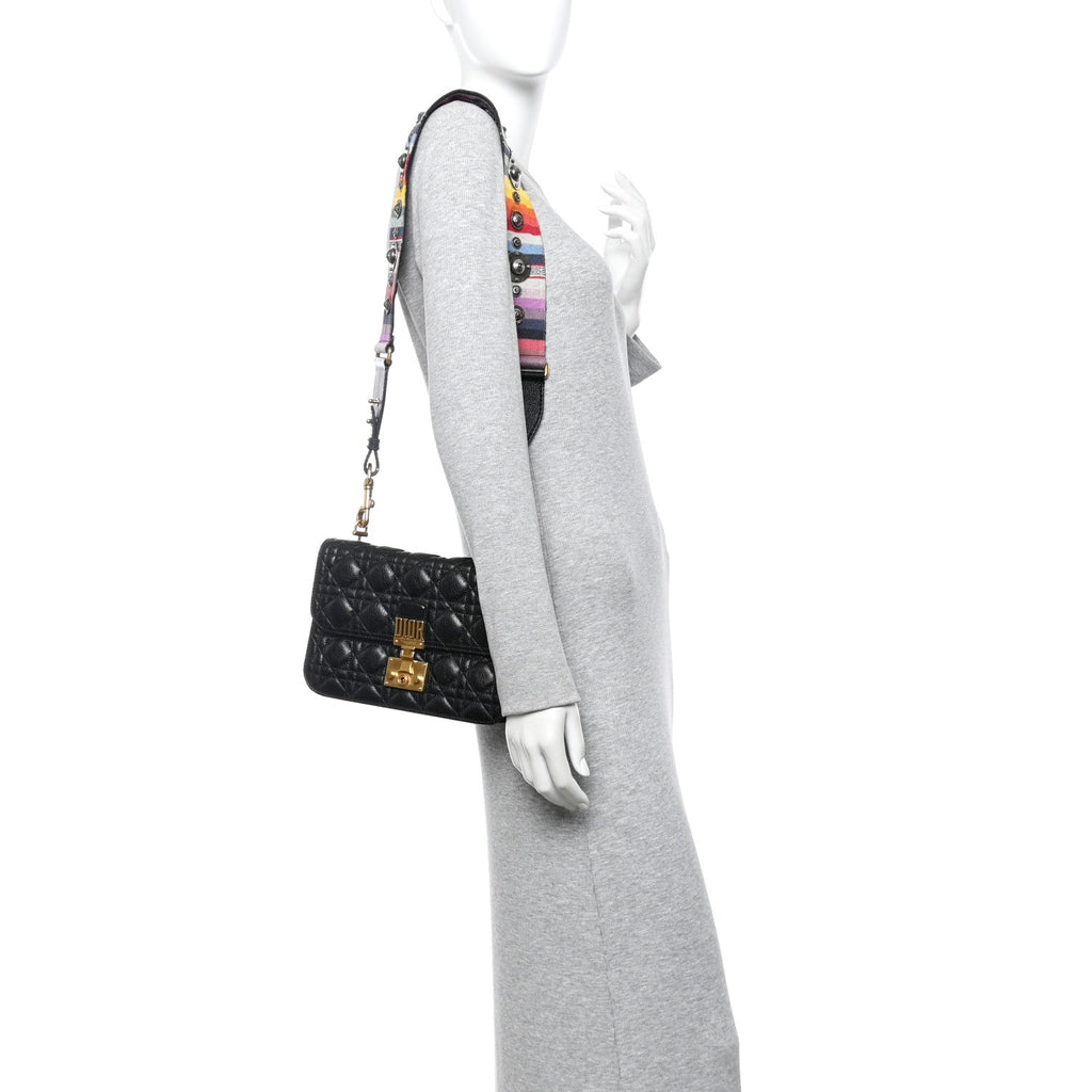 Christian Dior Lambskin Cannage Large Dioraddict Flap J’Adior Strap Black
