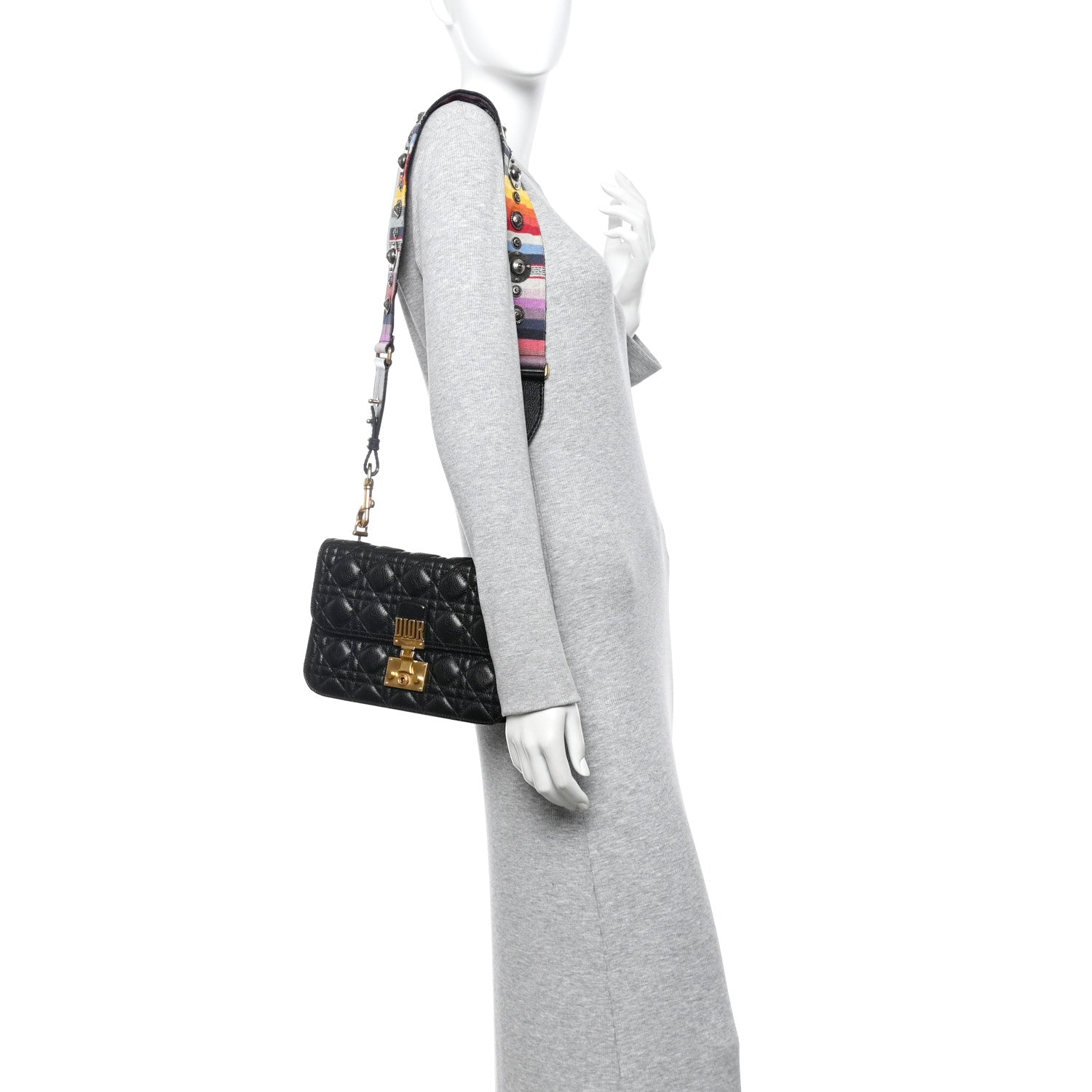 Christian Dior Lambskin Cannage Large Dioraddict Flap J’Adior Strap Black