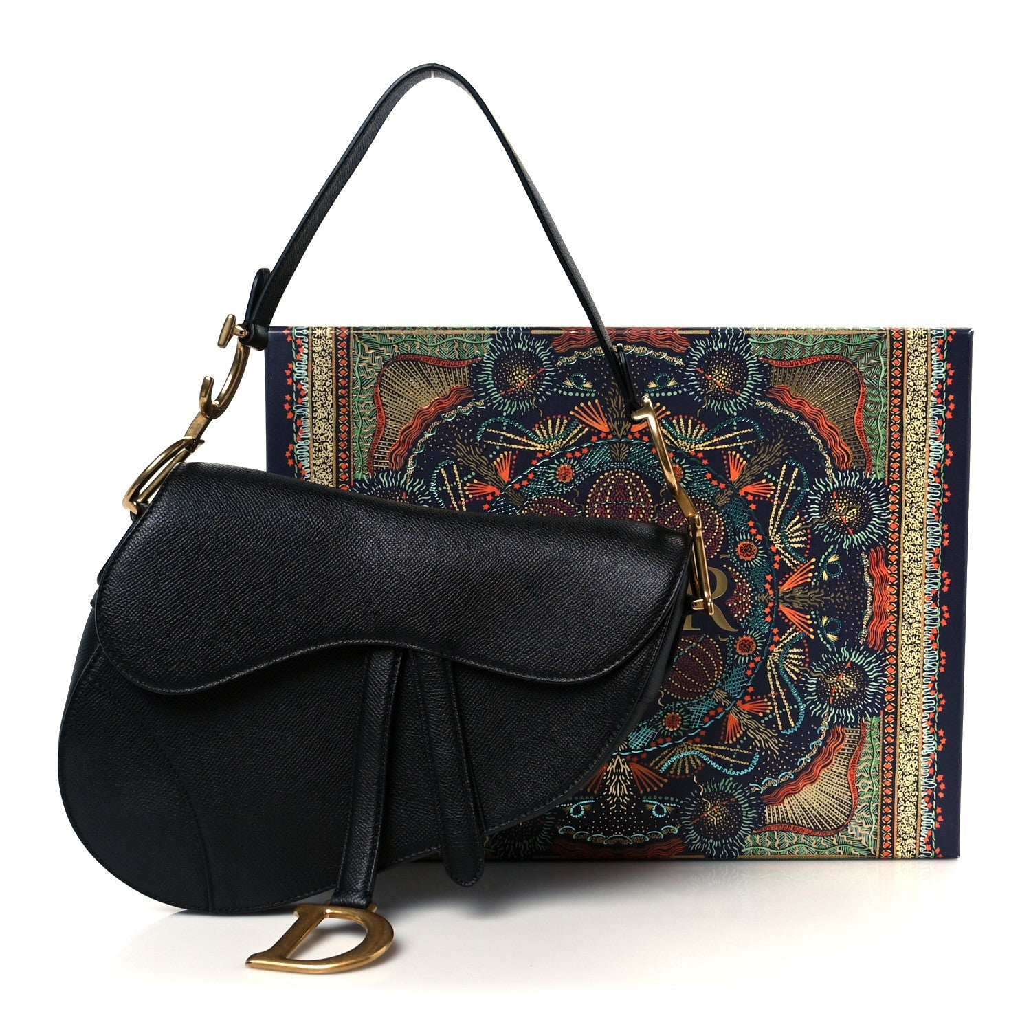 Christian Dior Grained Calfskin Saddle Bag Black