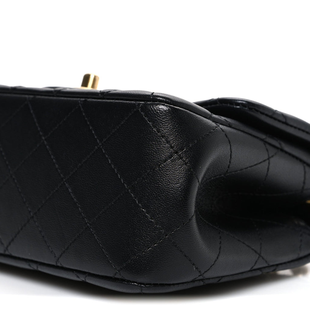 Chanel Lambskin Quilted Mini Sweet Camellia Flap Black