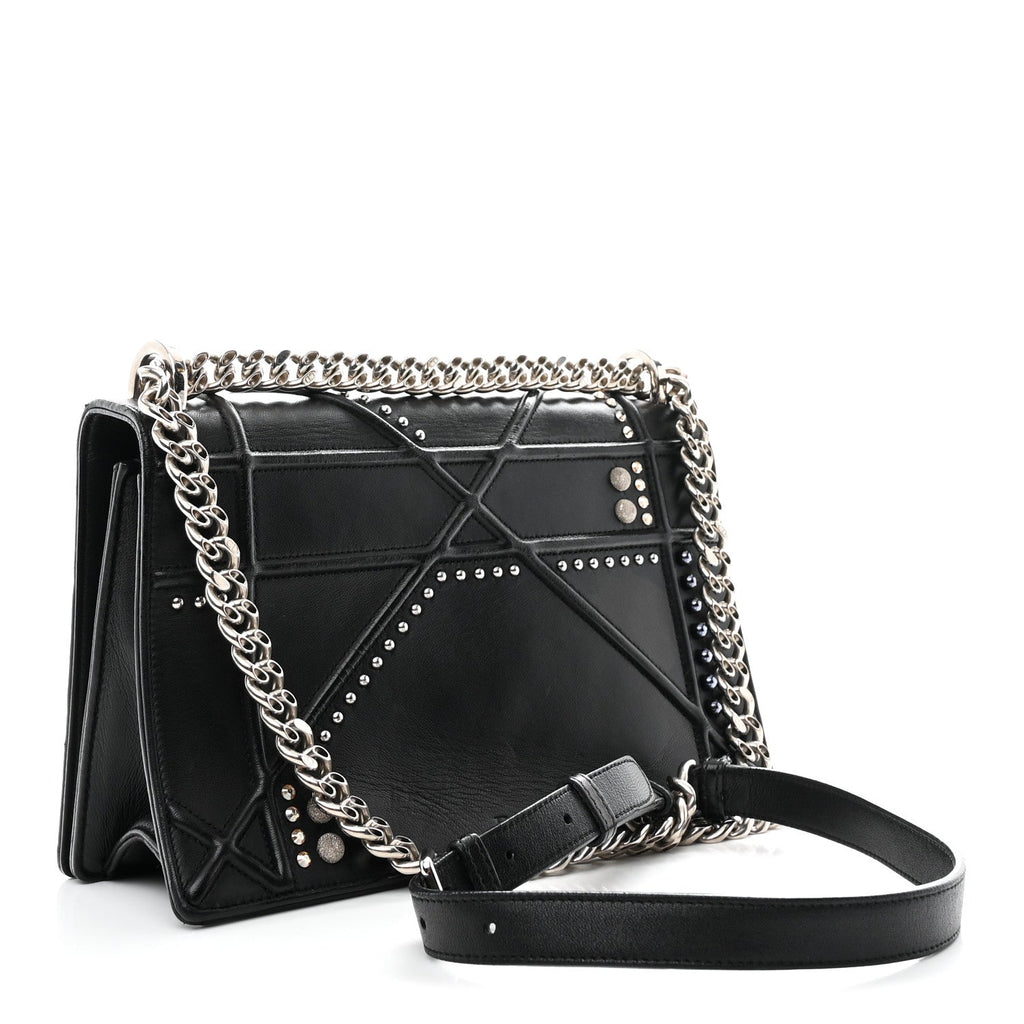 Christian Dior Lambskin Multi Studded Medium Diorama Flap Bag Black