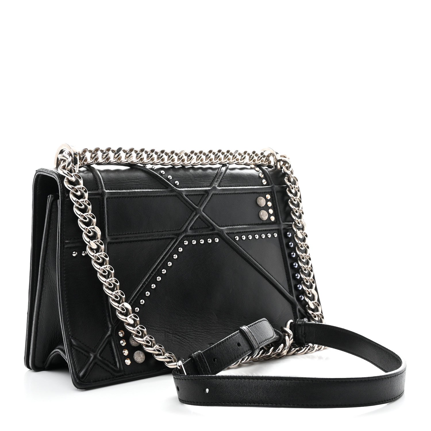 Christian Dior Lambskin Multi Studded Medium Diorama Flap Bag Black