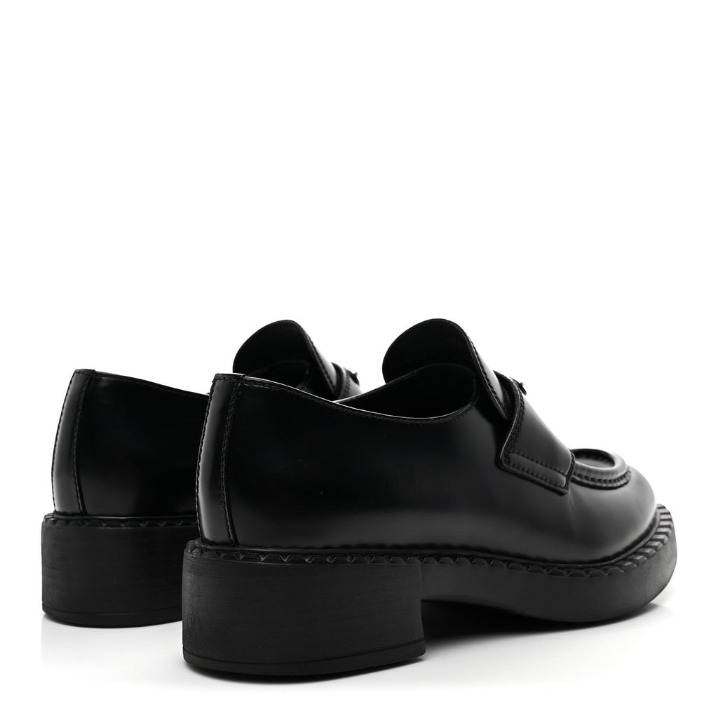 Prada Spazzolato Metal Triangle Logo 50mm Loafers 36 Black