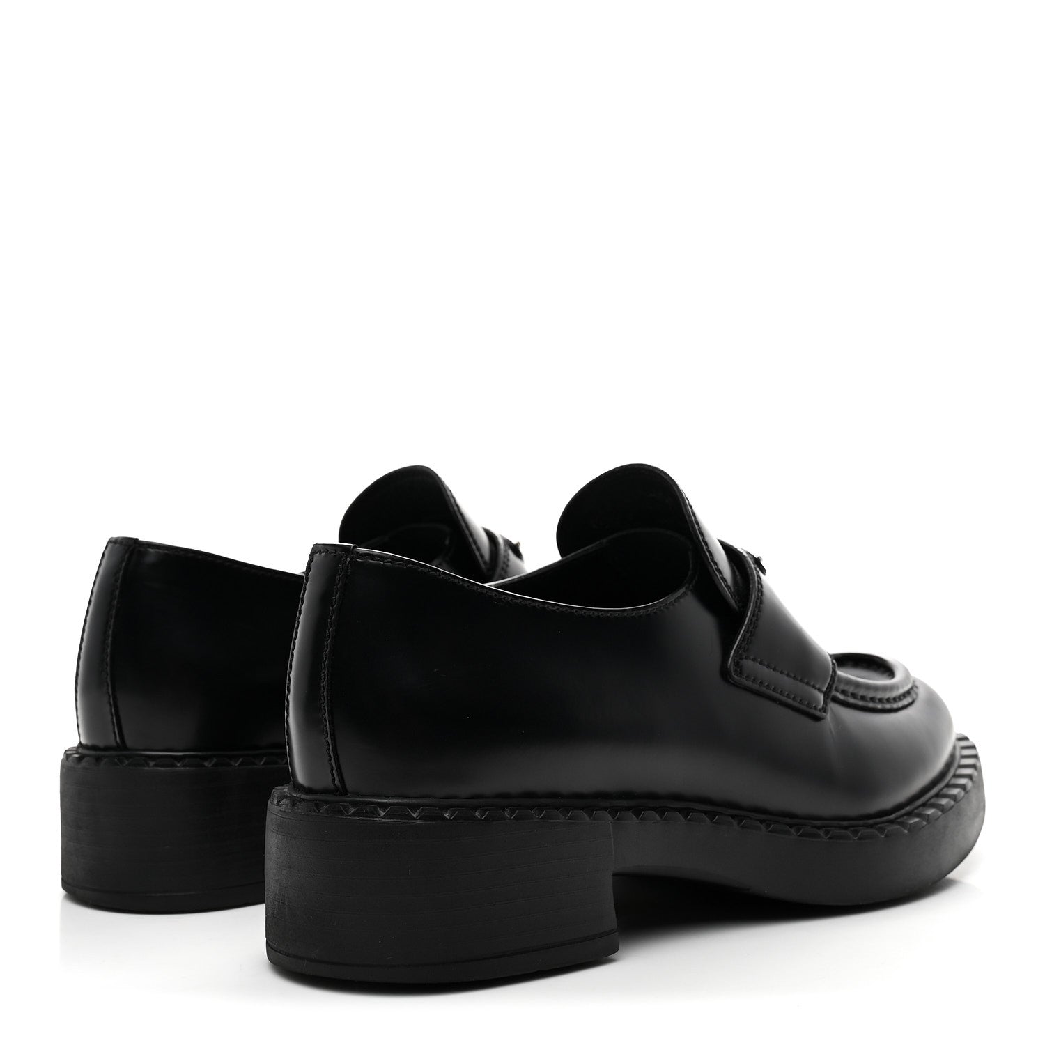 Prada Spazzolato Metal Triangle Logo 50mm Loafers 36 Black