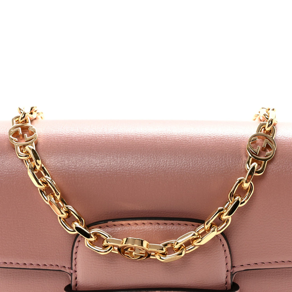 Gucci Azalea Calfskin Crystal GG Monogram Mini Horsebit 1955 Shoulder Bag Pink