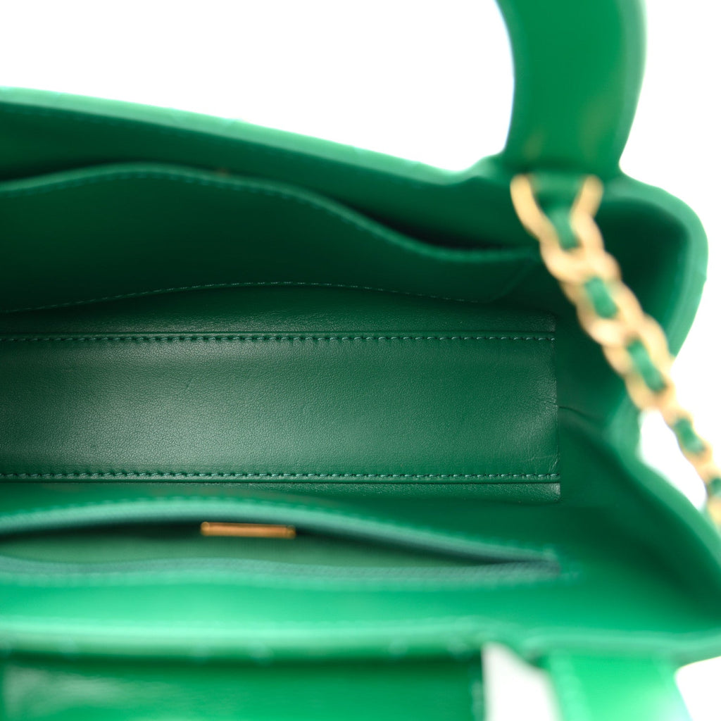 Chanel Shiny Aged Calfskin Quilted Nano Kelly Shopper Green