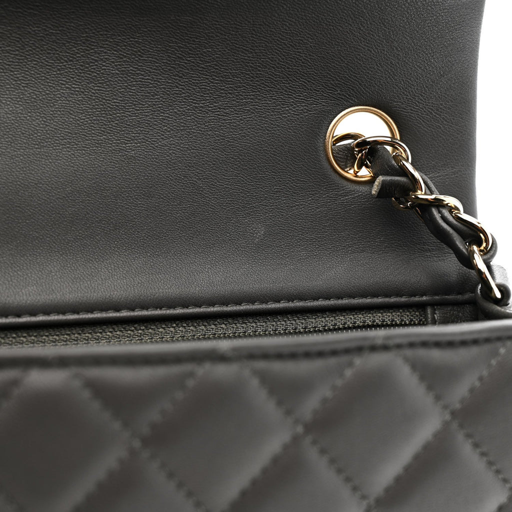 Chanel Lambskin Quilted Mini Rectangular Flap Dark Grey