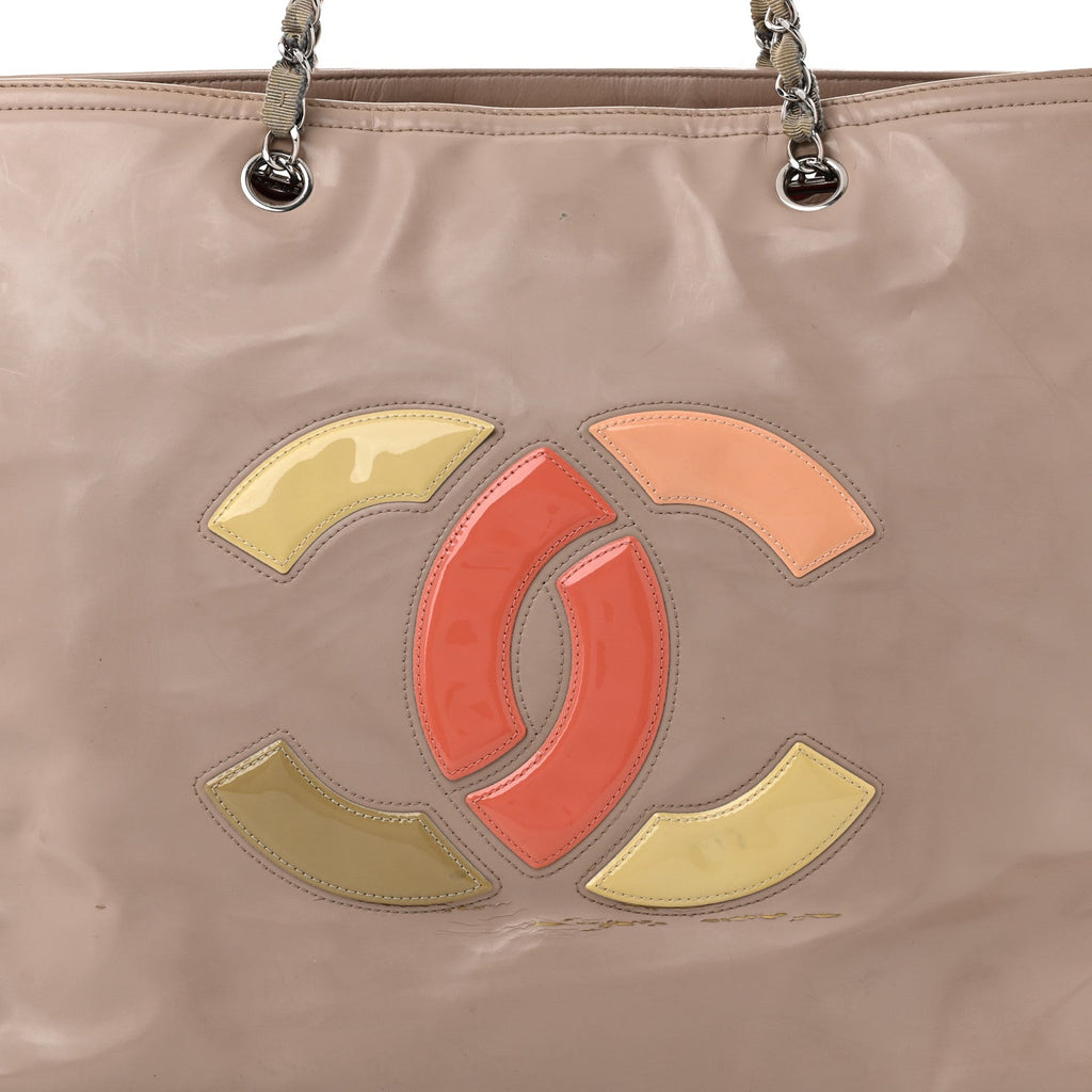 Chanel Vinyl Large Lipstick Tote Dark Beige