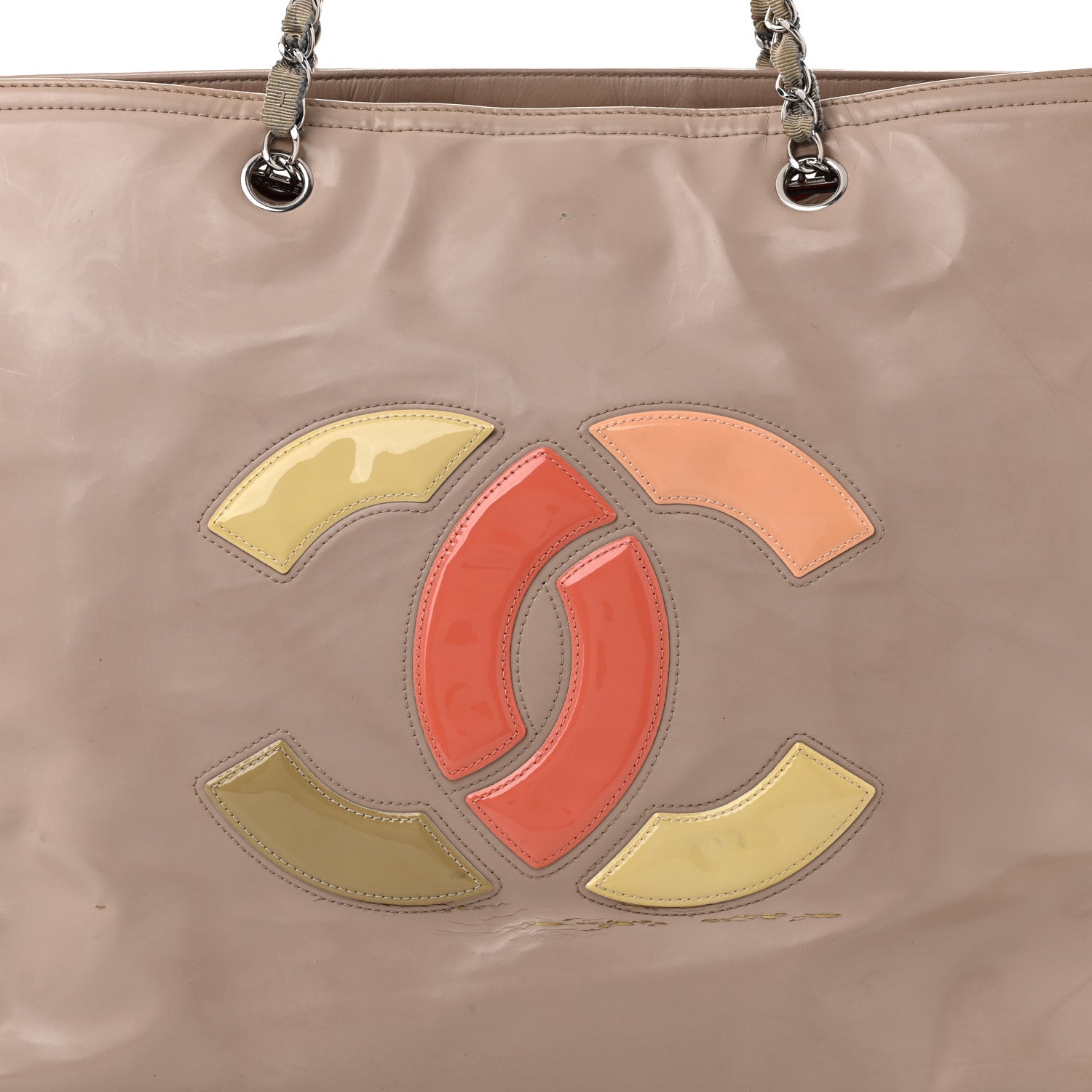 Chanel Vinyl Large Lipstick Tote Dark Beige