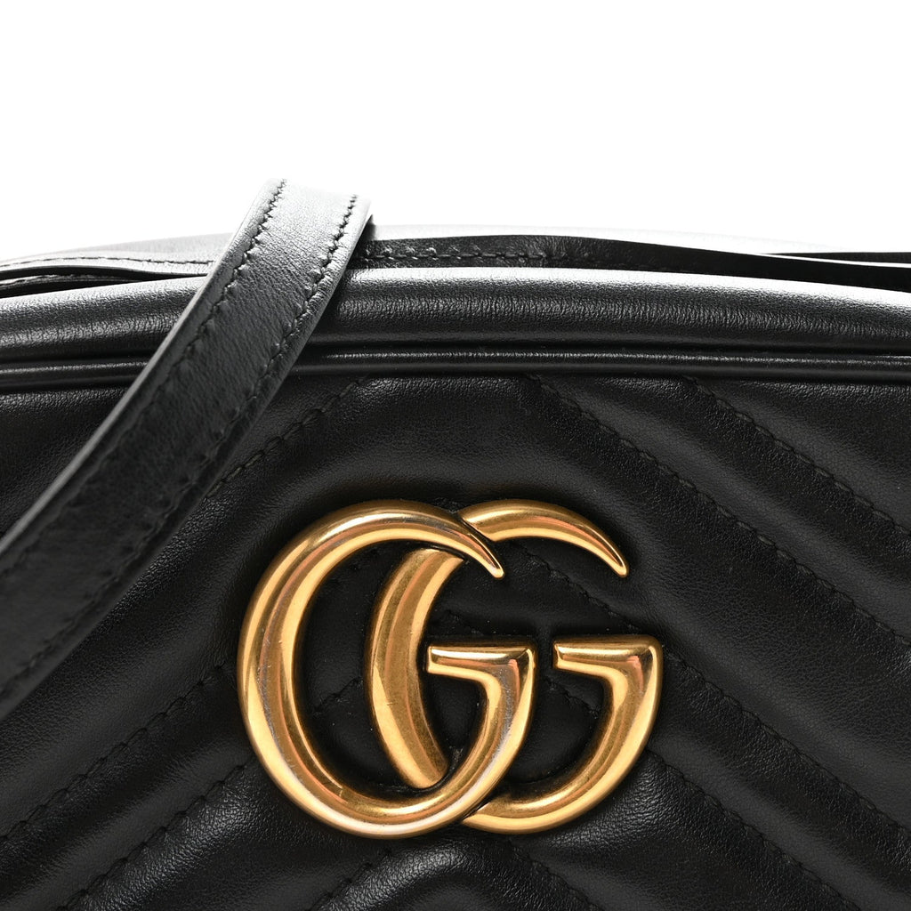 Gucci Calfskin Matelasse Small GG Marmont Chain Shoulder Bag Black