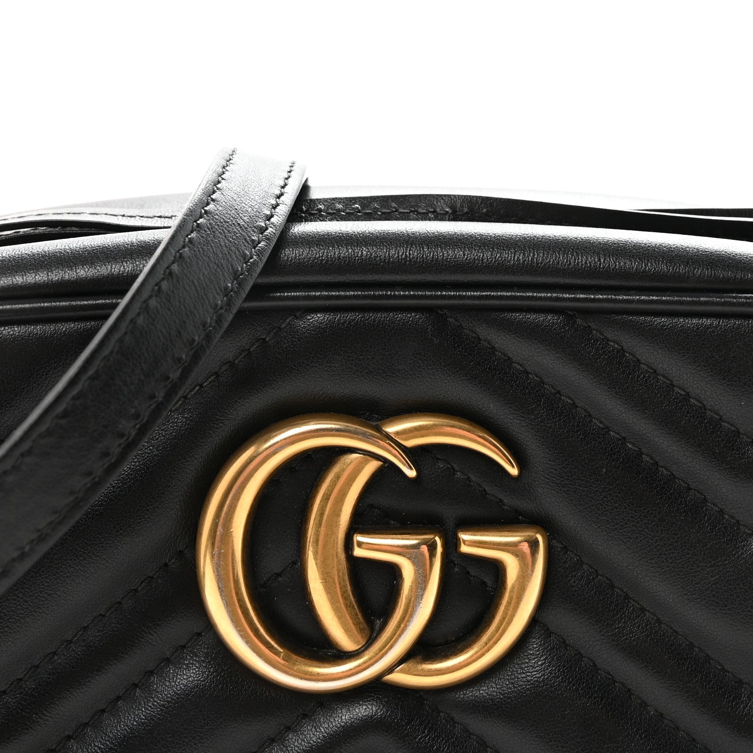 Gucci Calfskin Matelasse Small GG Marmont Chain Shoulder Bag Black