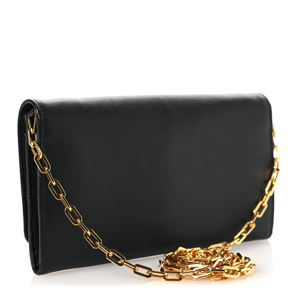 Prada Saffiano Metal Large Chain Wallet Black