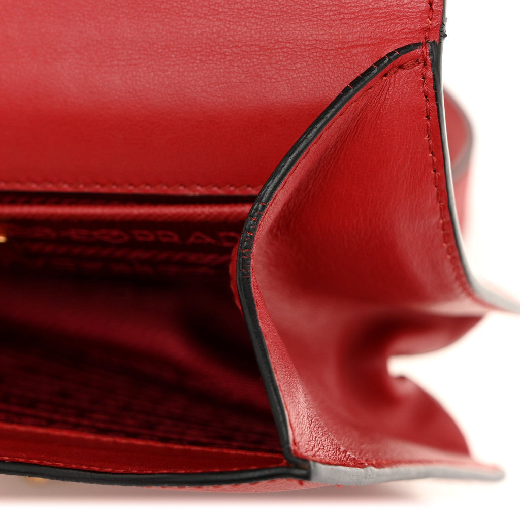 Prada Saffiano Turn Lock Chain Shoulder Bag Fuoco